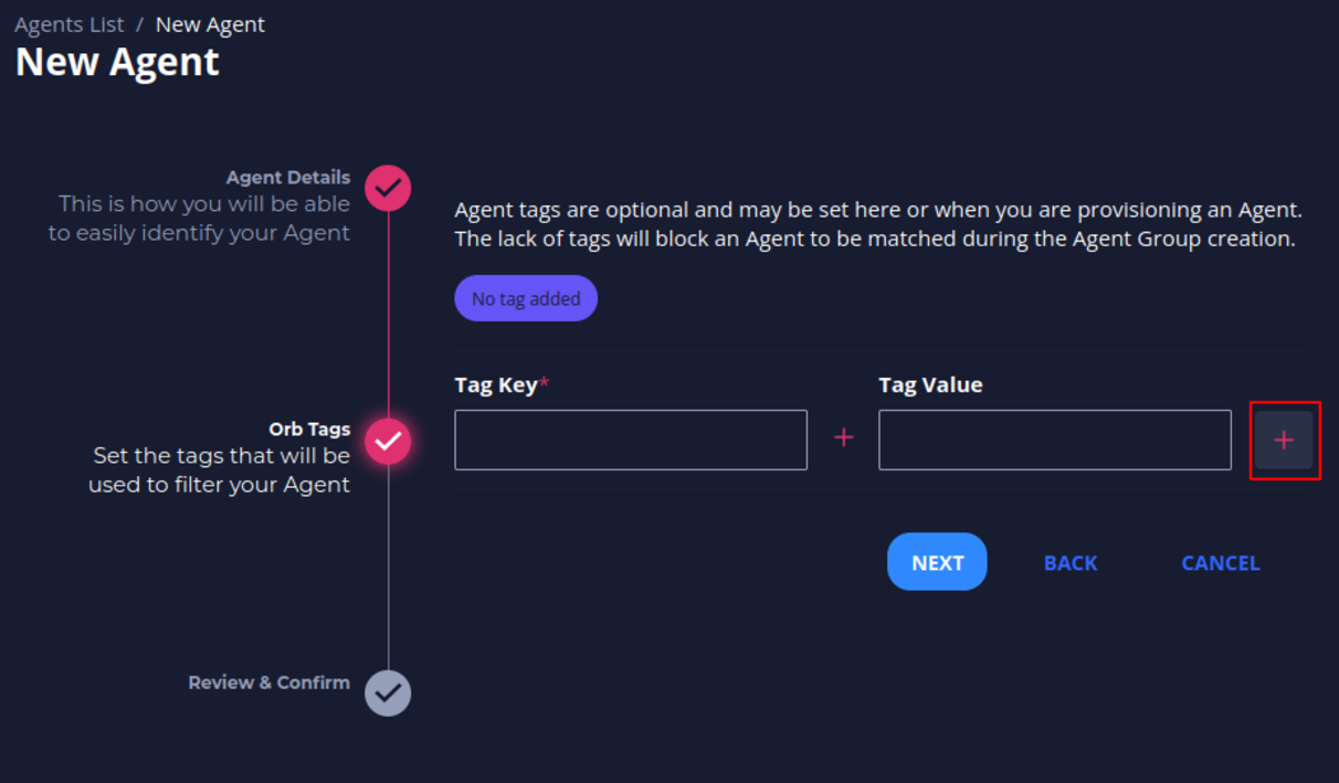 Add tags to the agent